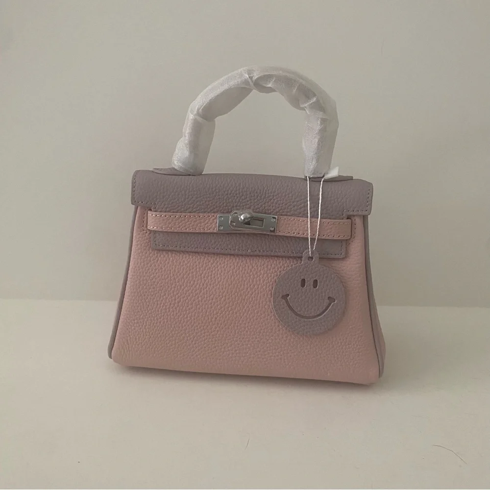 Colorblock Pink Lavender Mini KL 20 Pebble Leather Bag Crossbody Satchel Lock S2
